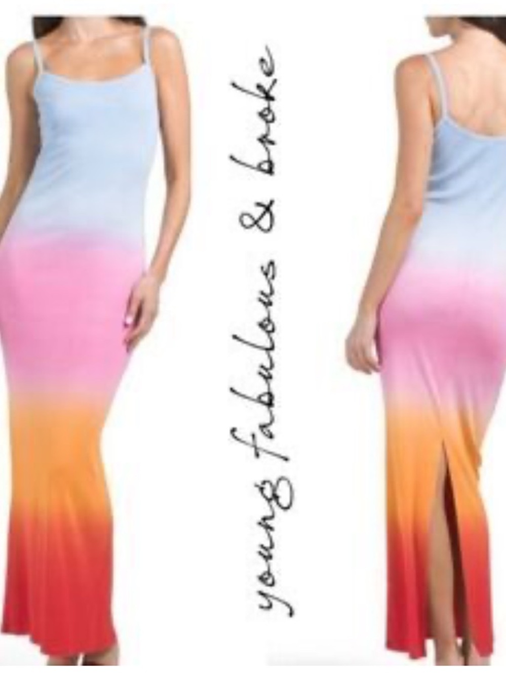 Young fabulous broke sunset ombré tie dye ribbed maxi dress NWT SZ M